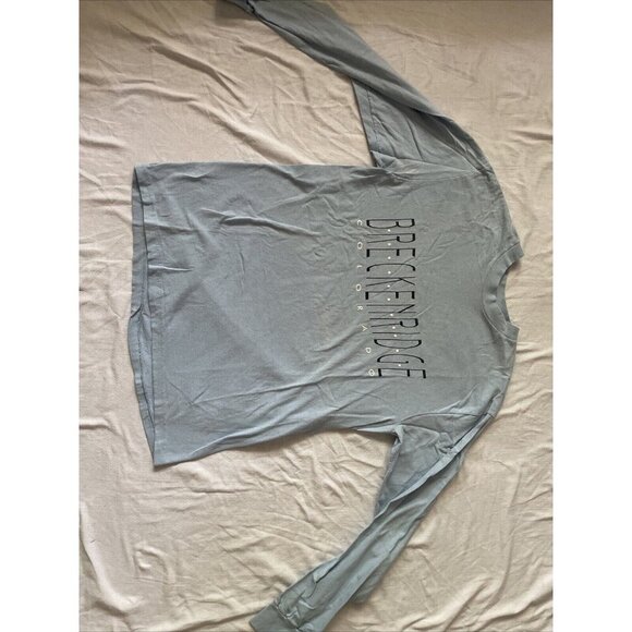 Hanes Beefy-T Long-Sleeve Shirt Breckenridge Colorado Graphic Design Light Blue - Picture 2 of 7